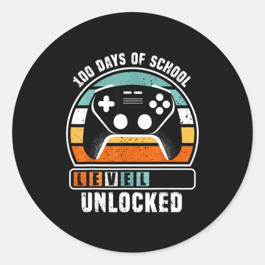 100 Days Of School Level Unlocked Funny Gamers Boy Ronde Sticker (Voorkant)
