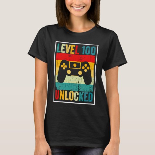 100 Days Of School Level Unlocked Gamer Video Game T-shirt (Voorkant)