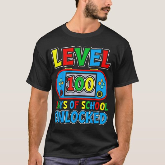 100 Days of School Level Unlocked Gaming 100th Day T-shirt (Voorkant)