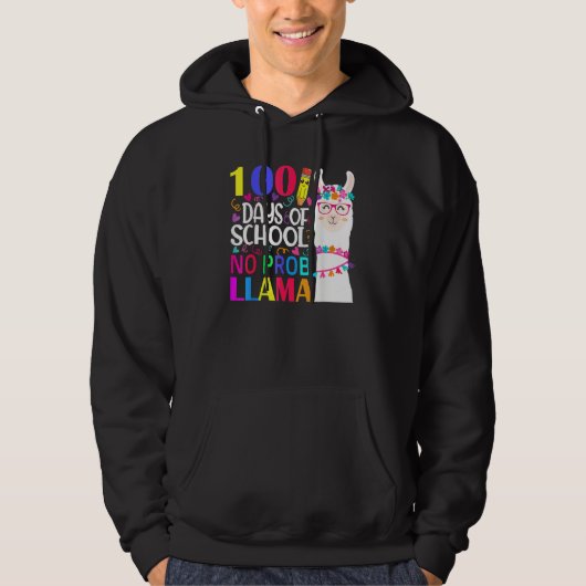 100 Days Of School Llama No Probllama Teacher Vint Hoodie (Voorkant)
