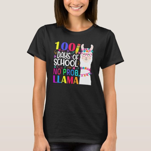 100 Days Of School Llama No Probllama Teacher Vint T-shirt (Voorkant)