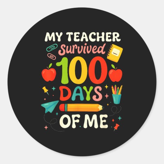 100 Days Of School My Teacher Survived 100 Days Of Ronde Sticker (Voorkant)