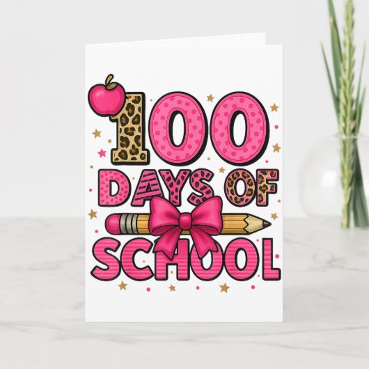 100 Days Of School Nk Coquette Bow Girls 100th Day Kaart (Voorkant)