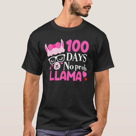 100 Days Of School No Prob Llama 100th Day Girls K T-shirt (Voorkant)