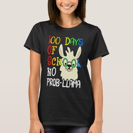 100 Days Of School No Prob Llama 100th Day School  T-shirt (Voorkant)