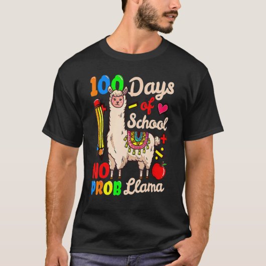 100 Days Of School No Prob Llama Cute 100th Day Te T-shirt (Voorkant)