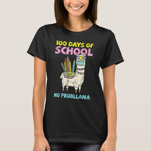100 Days Of School No Prob Llama Cute 100th Day Te T-shirt (Voorkant)