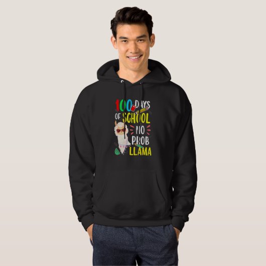 100 Days Of School No Prob Llama Funny Llama Sayin Hoodie (Voorkant volledig)