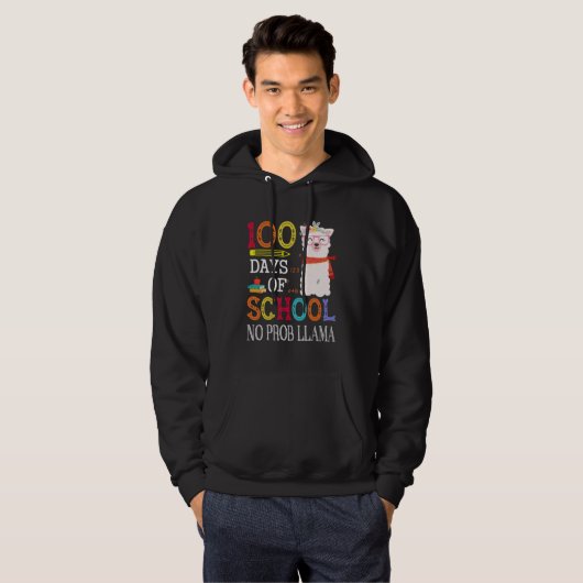 100 Days Of School No Prob-llama Funny Llama Teach Hoodie (Voorkant volledig)