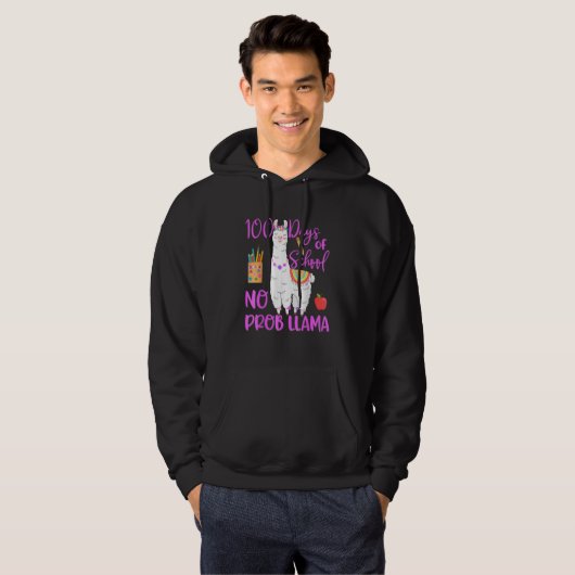 100 Days Of School No Prob Llama Llama Teacher 100 Hoodie (Voorkant volledig)