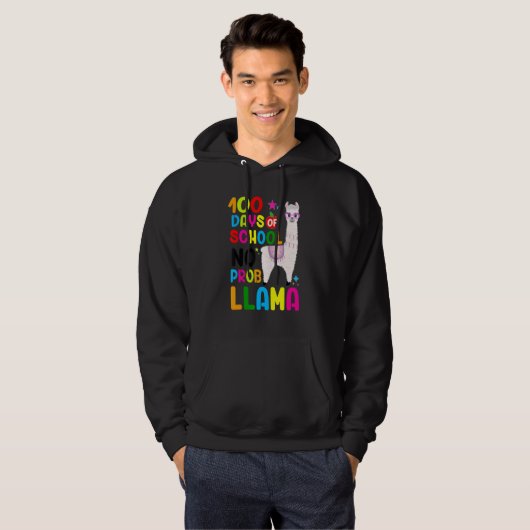 100 Days Of School No Prob-llama Llama Teacher 100 Hoodie (Voorkant volledig)