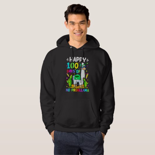 100 Days Of School No Prob Llama Llama Teacher 100 Hoodie (Voorkant volledig)