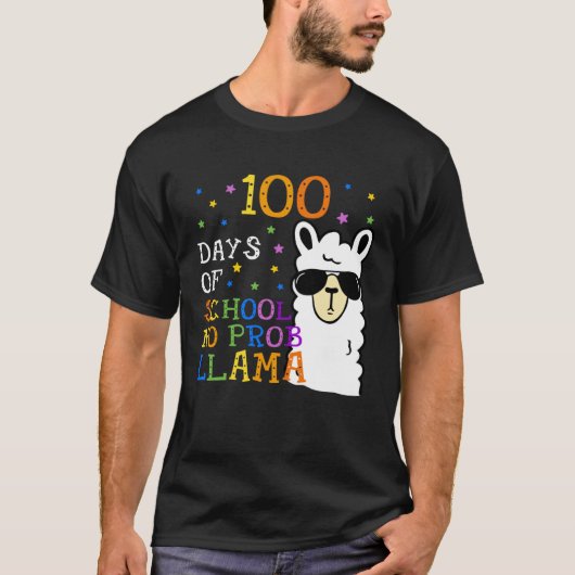 100 Days Of School No Prob llama Llama Teacher 100 T-shirt (Voorkant)