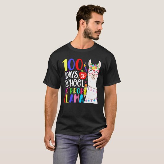100 Days Of School No Prob Llama Llama Teacher 100 T-shirt (Voorkant volledig)