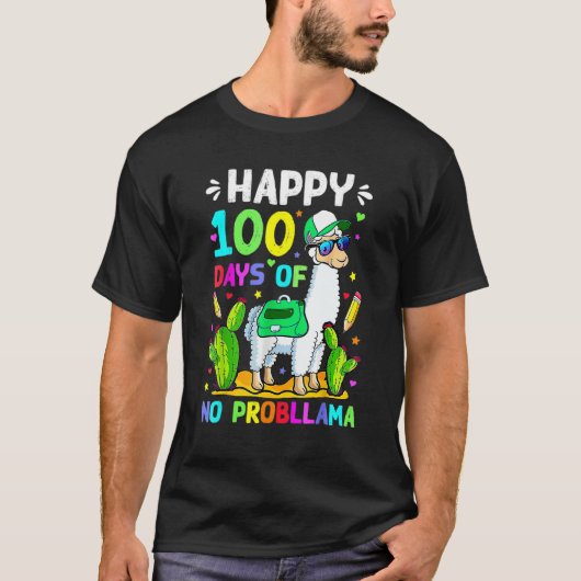 100 Days Of School No Prob Llama Llama Teacher 100 T-shirt (Voorkant)