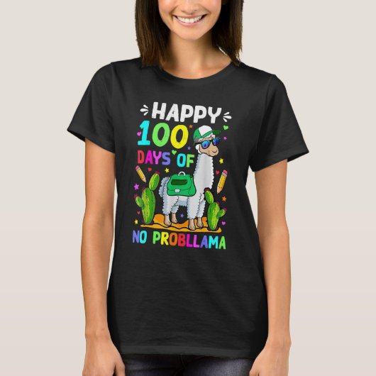 100 Days Of School No Prob Llama Llama Teacher 100 T-shirt (Voorkant)