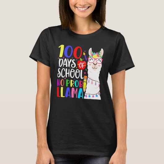 100 Days Of School No Prob Llama Llama Teacher 100 T-shirt (Voorkant)