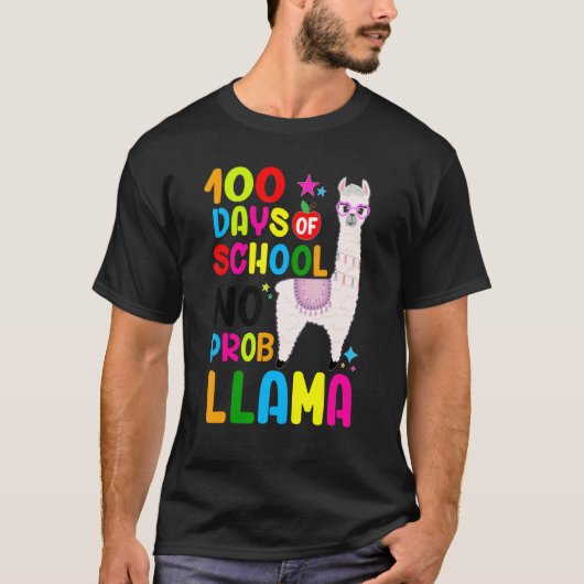 100 Days Of School No Prob-llama Llama Teacher 100 T-shirt (Voorkant)