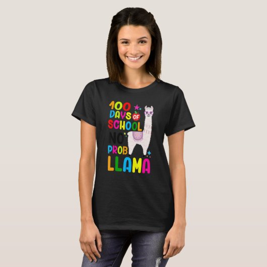 100 Days Of School No Prob-llama Llama Teacher 100 T-shirt (Voorkant volledig)