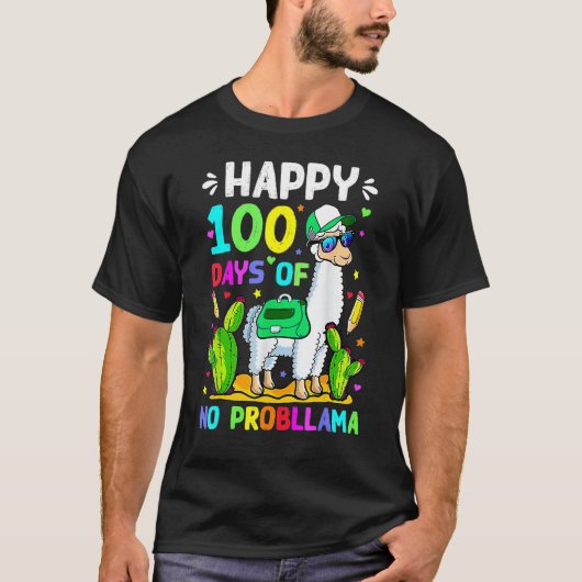 100 Days Of School No Prob Llama Llama Teacher 100 T-shirt (Voorkant)
