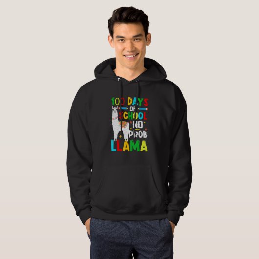 100 Days Of School No Prob-llama Llama Teacher And Hoodie (Voorkant volledig)