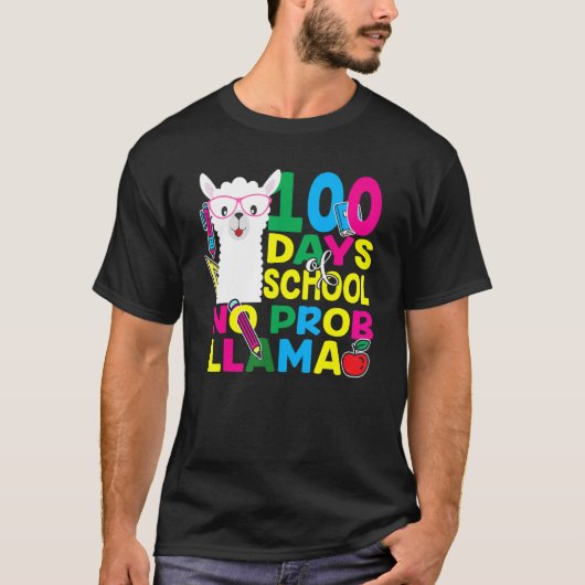 100 Days Of School No Prob-llama Llama Teacher And T-shirt (Voorkant)