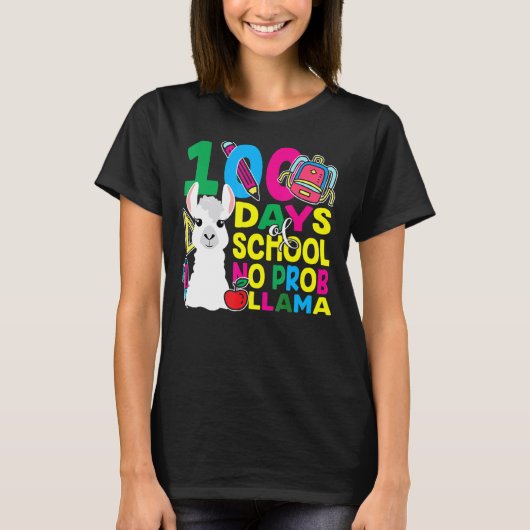 100 Days Of School No Prob-llama Llama Teacher And T-shirt (Voorkant)