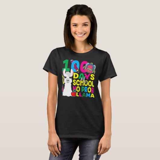 100 Days Of School No Prob-llama Llama Teacher And T-shirt (Voorkant volledig)