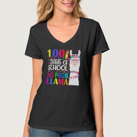 100 Days Of School No Prob Llama Llama Teacher And T-shirt (Voorkant)