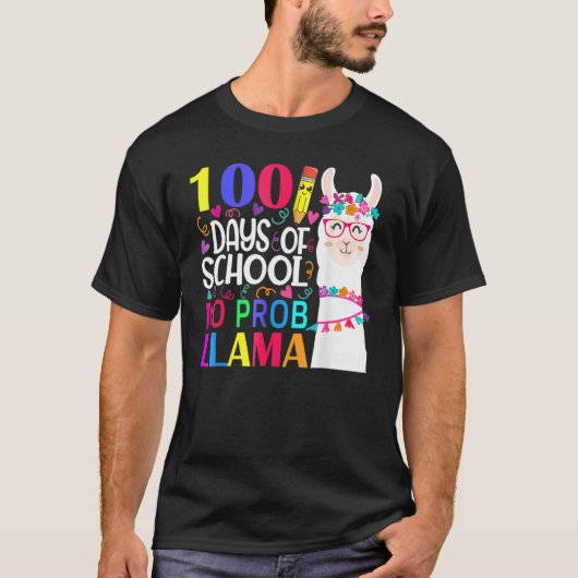 100 Days Of School No Prob Llama Llama Teacher And T-shirt (Voorkant)