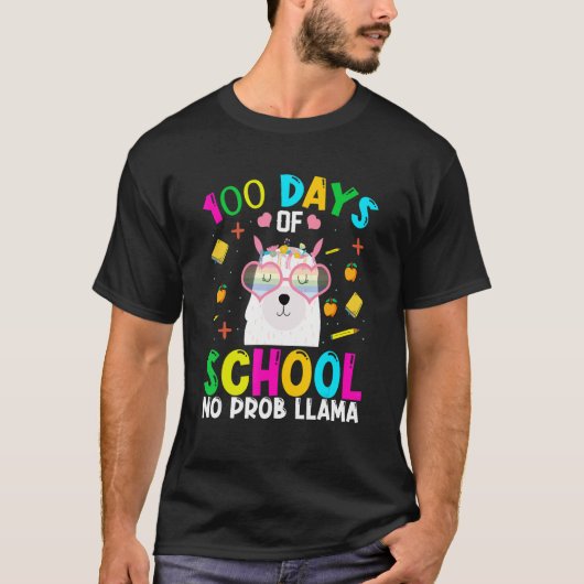 100 Days Of School No Prob-llama Llama Teacher And T-shirt (Voorkant)