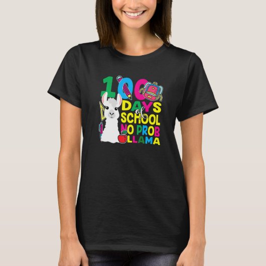 100 Days Of School No Prob llama Llama Teacher And T-shirt (Voorkant)