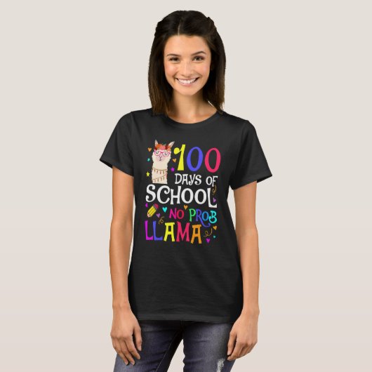100 Days Of School No Prob Llama Llama Teacher And T-shirt (Voorkant volledig)