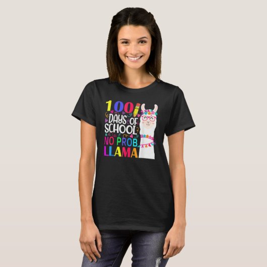 100 Days Of School No Prob Llama Llama Teacher And T-shirt (Voorkant volledig)
