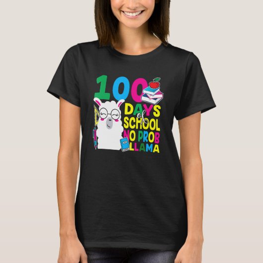 100 Days Of School No Prob-llama Llama Teacher And T-shirt (Voorkant)