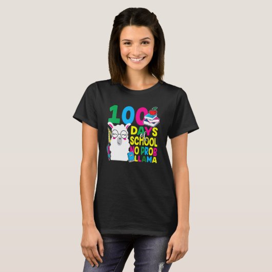 100 Days Of School No Prob-llama Llama Teacher And T-shirt (Voorkant volledig)