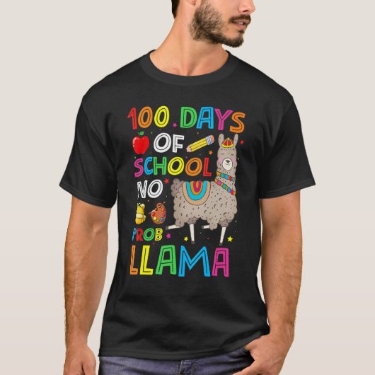 100 Days Of School No Prob-llama Llama Teacher And T-shirt (Voorkant)