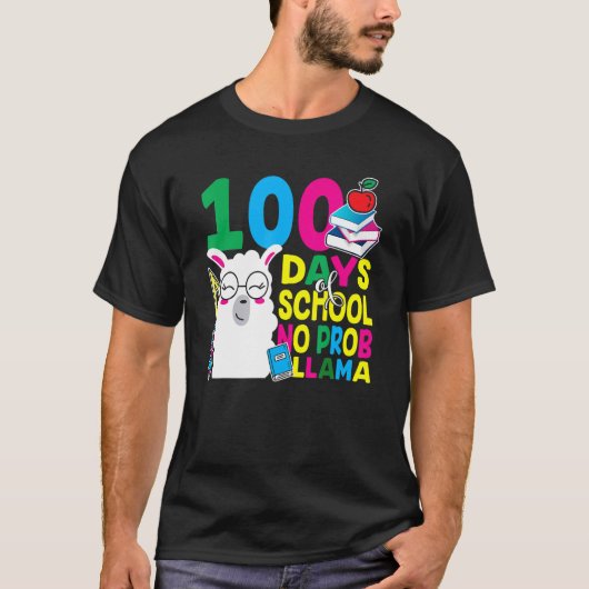 100 Days Of School No Prob-llama Llama Teacher And T-shirt (Voorkant)