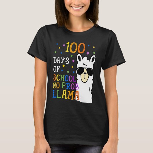 100 Days Of School No Prob llama Llama Teacher And T-shirt (Voorkant)