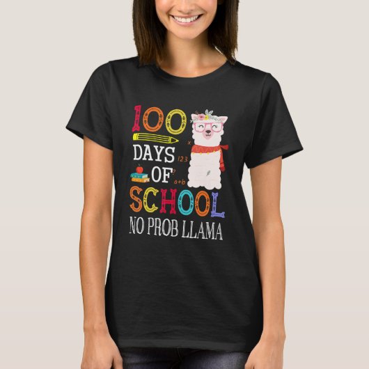 100 Days Of School No Prob llama   Llama Teacher G T-shirt (Voorkant)