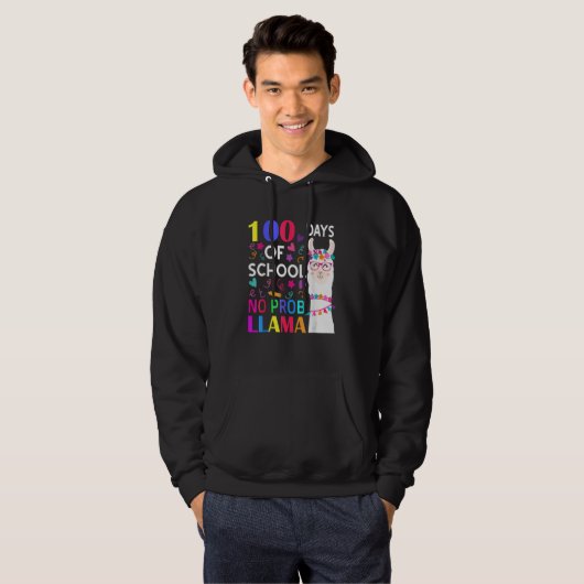100 Days Of School No Prob Llama Llama Teacher Stu Hoodie (Voorkant volledig)