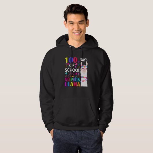 100 Days Of School No Prob Llama Llama Teacher Stu Hoodie (Voorkant volledig)