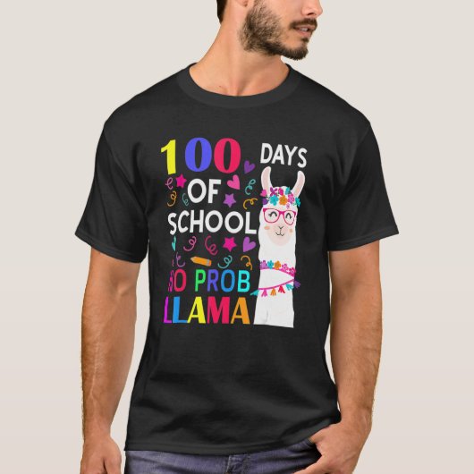 100 Days Of School No Prob Llama Llama Teacher Stu T-shirt (Voorkant)