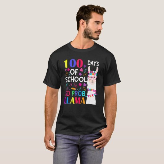 100 Days Of School No Prob Llama Llama Teacher Stu T-shirt (Voorkant volledig)