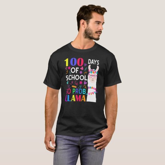 100 Days Of School No Prob Llama Llama Teacher Stu T-shirt (Voorkant volledig)