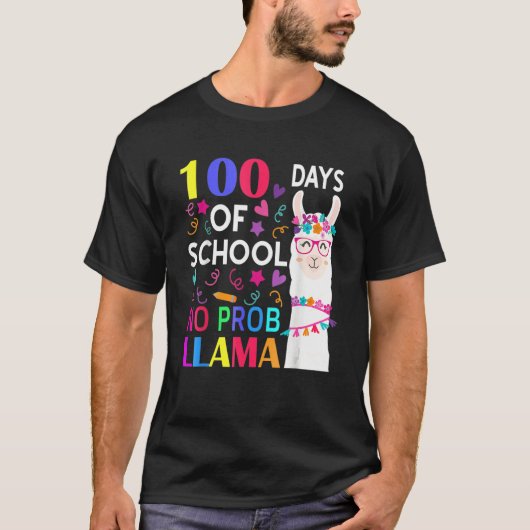 100 Days Of School No Prob Llama Llama Teacher Stu T-shirt (Voorkant)