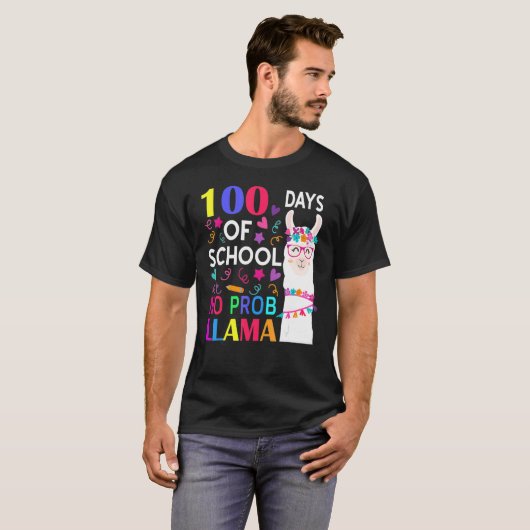 100 Days Of School No Prob Llama Llama Teacher Stu T-shirt (Voorkant volledig)