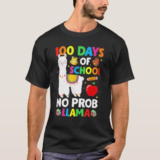 100 Days Of School No Prob Llama Lover Teacher Kid T-shirt (Voorkant)