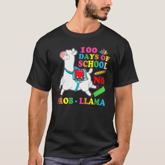 100 Days Of School No Prob Llama Lover Teacher Kid T-shirt (Voorkant)