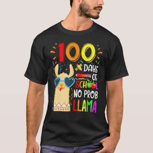 100 Days Of School No Prob Llama Lover Teacher Kid T-shirt (Voorkant)
